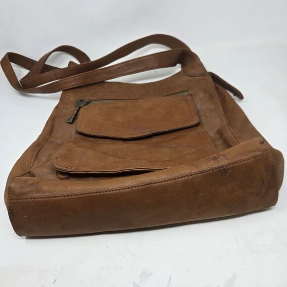 FOSSIL Vintage Brown Leather Shoulder Hobo Bag Purse Key 75082 Boho Hippie - Picture 2 of 14